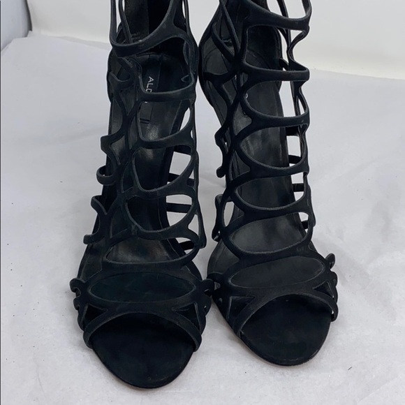 Aldo Black Suede Sz 8.5 High Heel Sandal Bootie - Picture 6 of 9